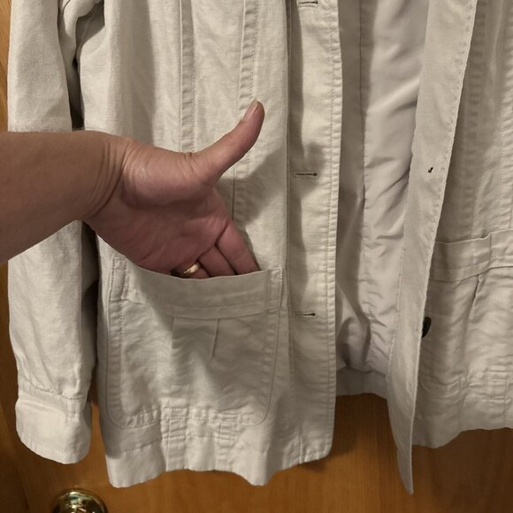 Coldwater Creek Womens 14 Tan Mock Neck Button Linen Blend Jacket Neutrals Basic - Picture 5 of 6